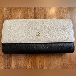 Kate Spade New York Black and White Pebbled Leather, tan interior Ladies Wallet